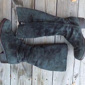 Black suede knee high lined boots